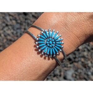 Zuni Cuff Bracelet‎ Native American Petite Needlepoint Turquoise Jewelry 6.25 **